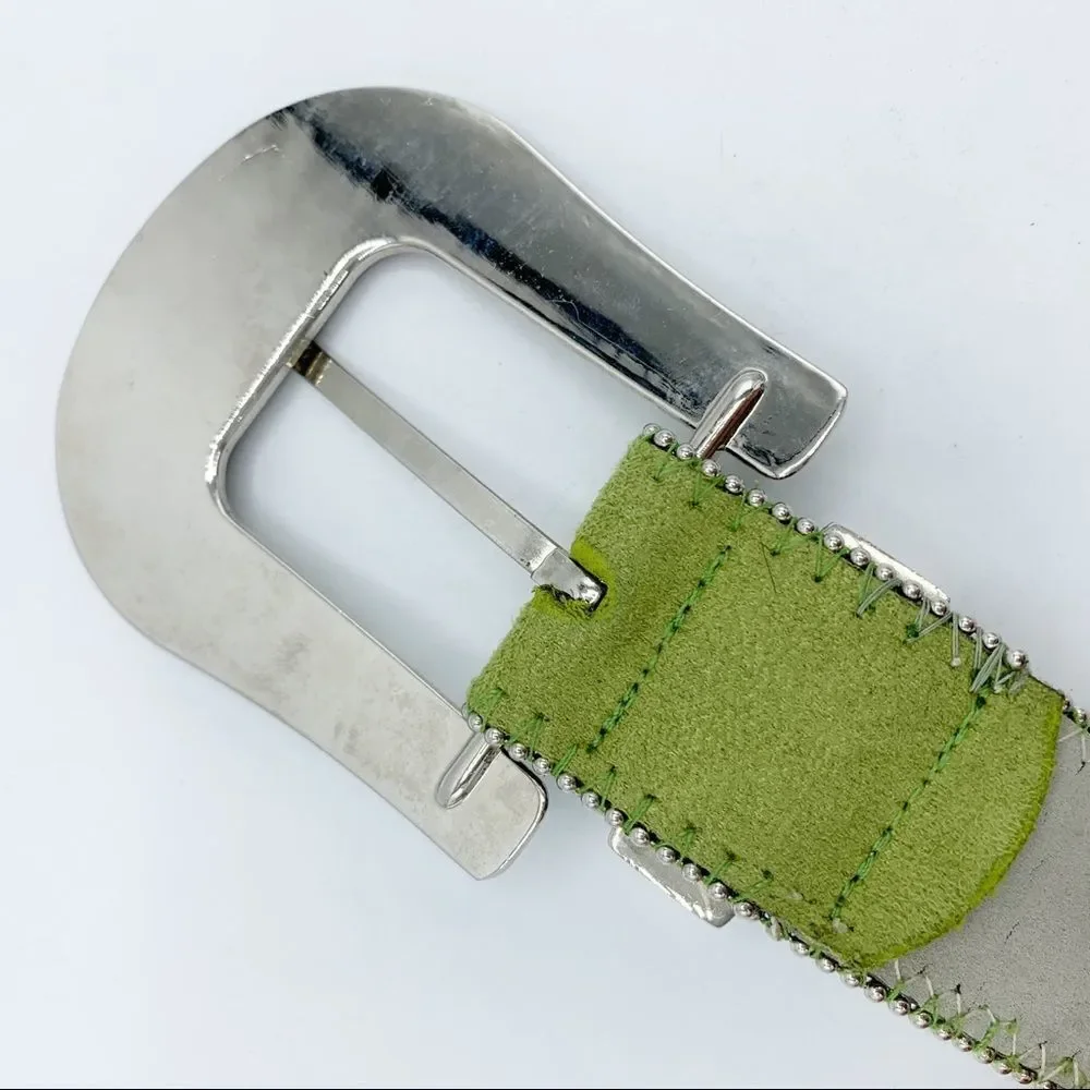 Lime Green Suede‎ Western Belt w/Crystals and Rivets Sz Sm